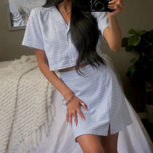 Gingham Mini Skirt Sets